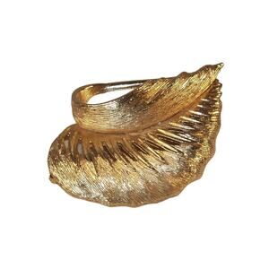 Vintage CAPRI Leaf Brooch Textured Dimensional Gold Tone Signed Pin c. 1960s